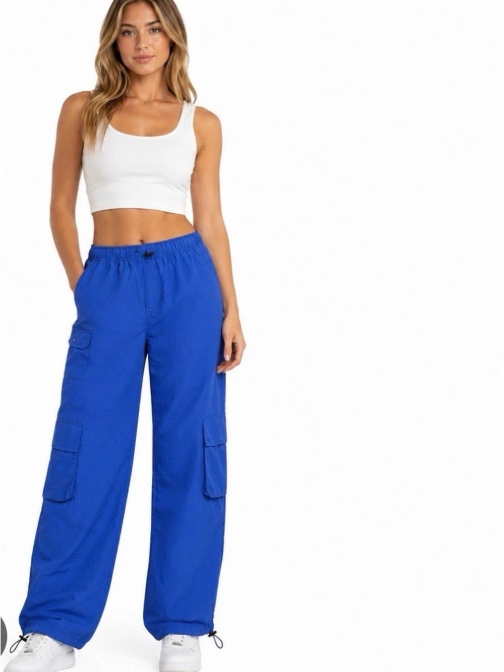 Love Tree Parachute Pants Electric Blue Wide-Leg Cargo Pants